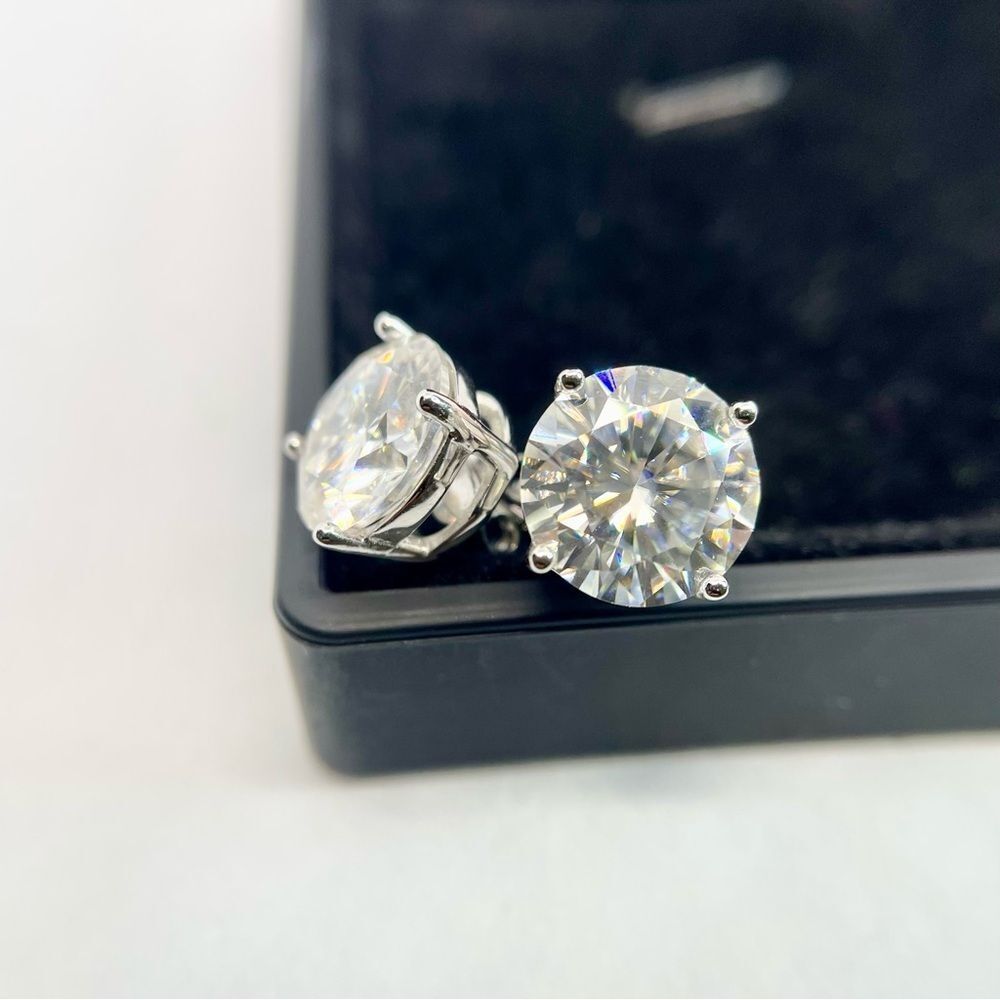 20 Carat Round Moissanite Earrings 925 Silver 18K White Gold Rare Huge Jewelry